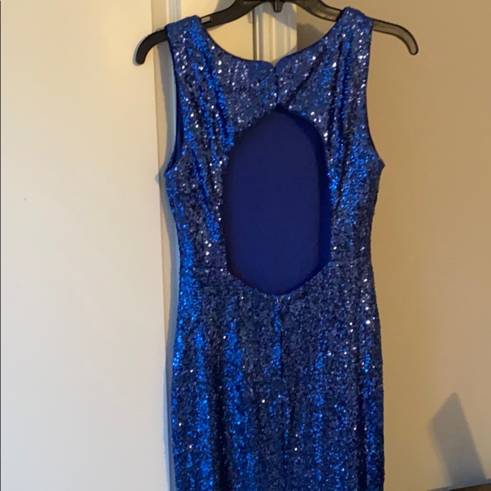 Formal royal blue sequin dress, mermaid style, back cutout. Juniors 7/8.Dillards